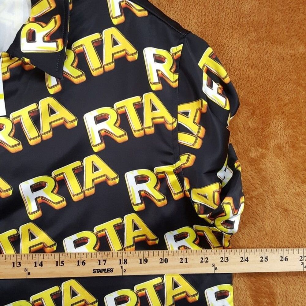 RTA Button Shirt Mens Medium Black Gold Short Sleeve Logo NATHAN $160 - Picture 5 of 8